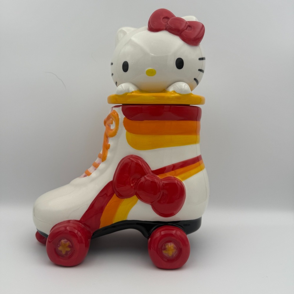 Retro 80s Hello Kitty Cat Roller Skate Ceramic Cookie Jar